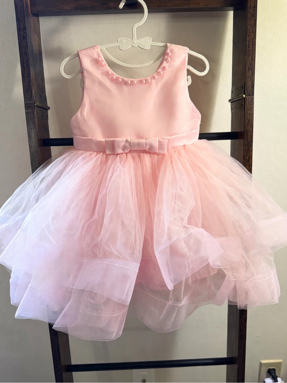 Amazon Baby Girl Pink Tulle Party Dress with Bow and Pearl Accents